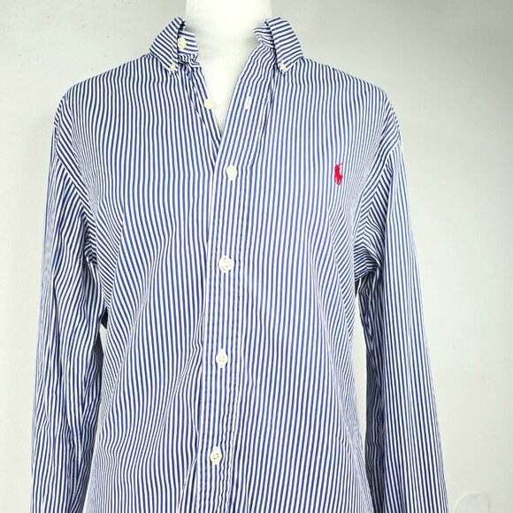 Ralph Lauren Blue Label Slim Fit Navy White Striped Poplin Button Down Shirt - Picture 6 of 11